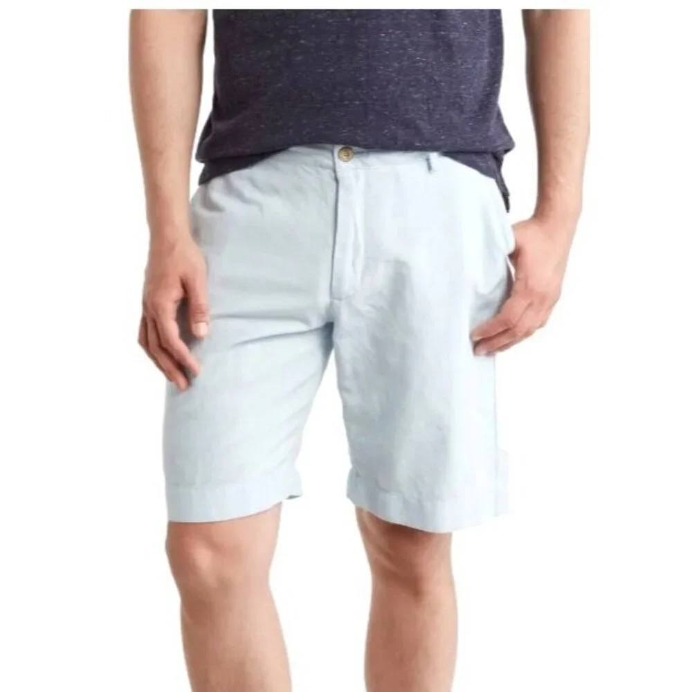 Faherty Mens Malibu Blue High Rise Linen Cotton Pockets Chino Shorts Sz 40 New